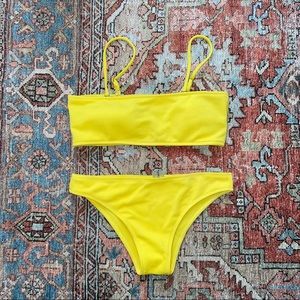 ZAFUL Yellow Ribbed Bandeau Bikini with Removable Straps Size M